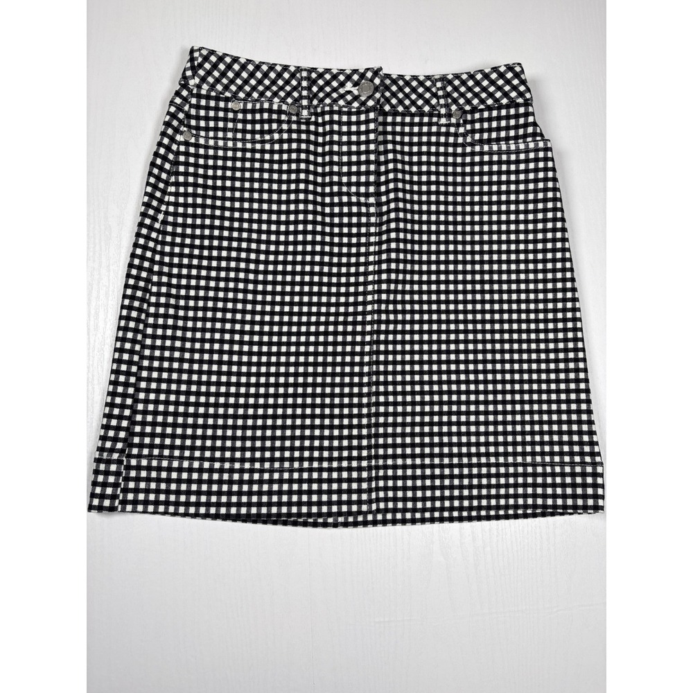 Talbots Petites Black White Gingham Check A-Line Mini Skirt 2P Cotton Preppy Mod